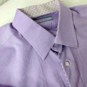 Ateseta Firenze‎ Dress Shirt Size 41/16 Italy French Cuff Purple Floral Cuffs